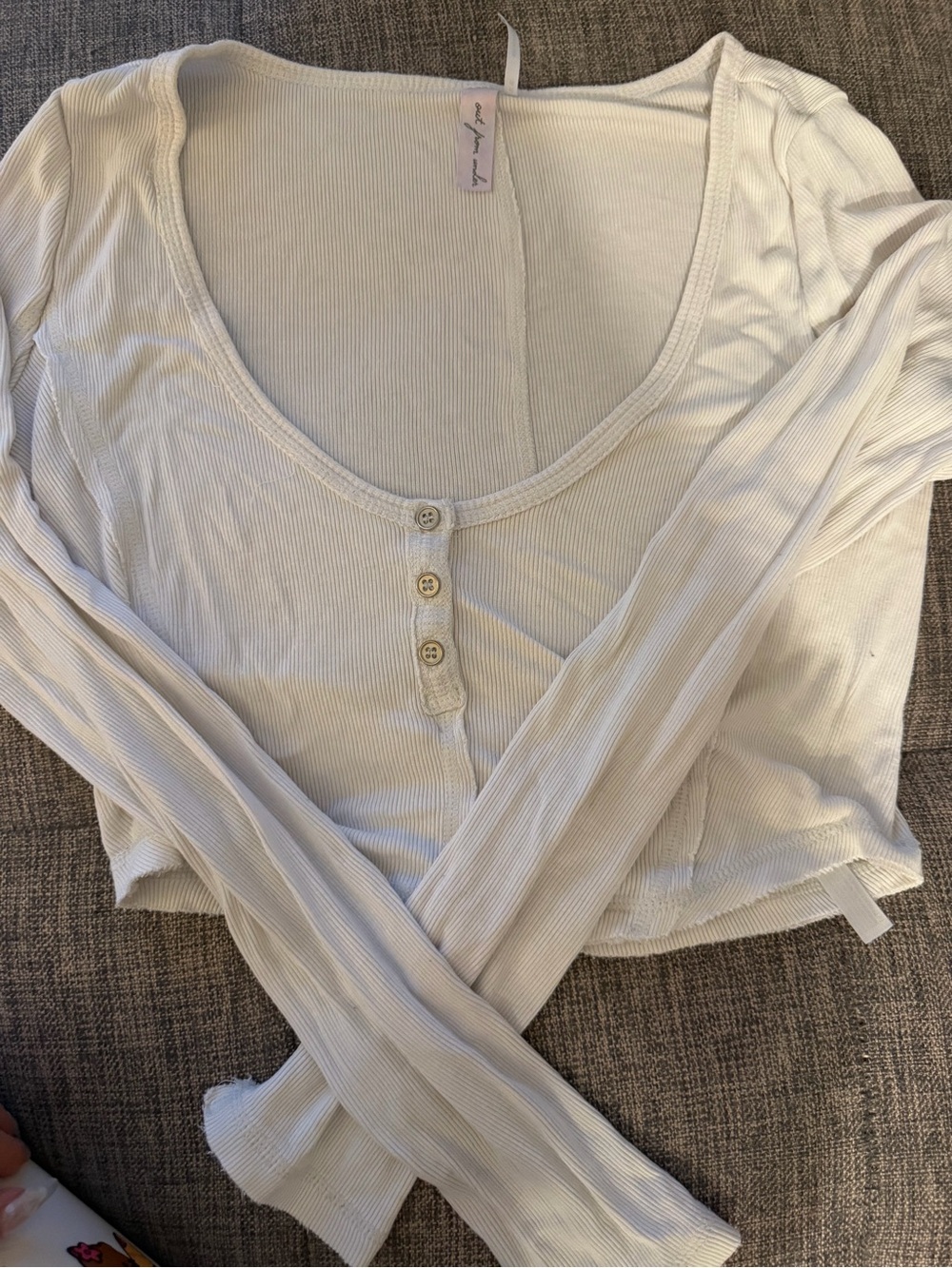 Urban Outfitters White Ribbed Scoop Henley Long Sleeve Top
